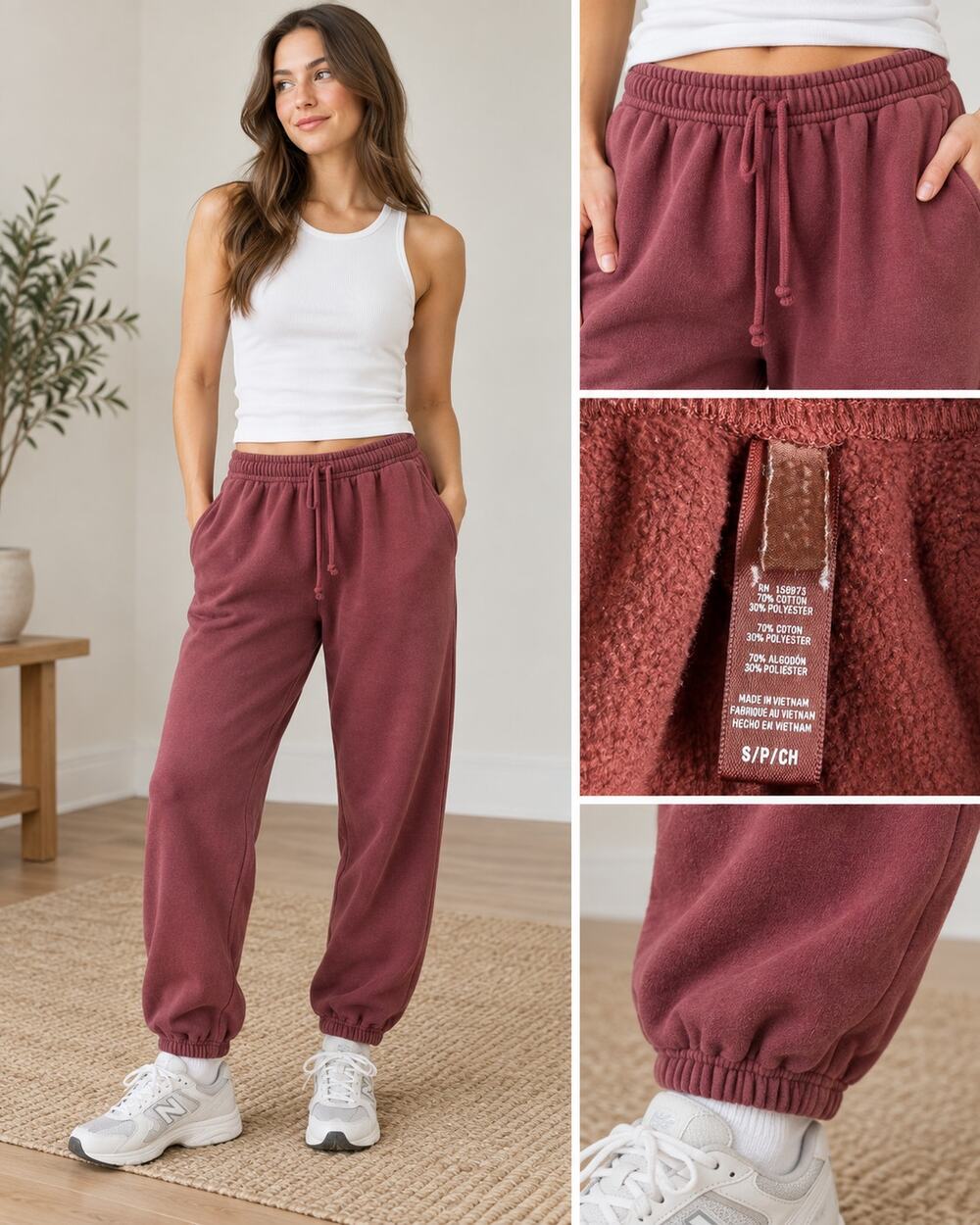 Skims Reddish Brown/Burgundy Fleece Jogger Sweatpants – Size Small